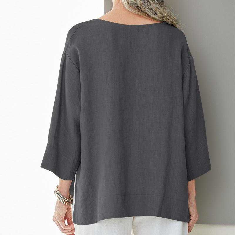 Women's And Linen Shirt Three-quarter Sleeve Side Blouses