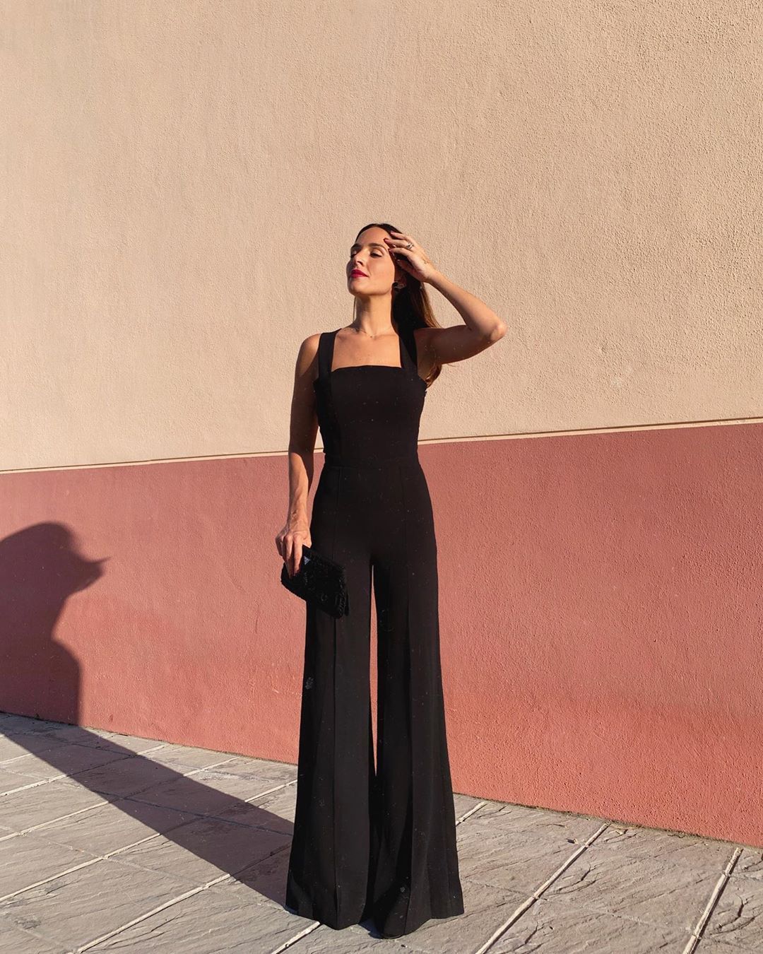 Wide-leg Straight Mid-waist Backless Black Trousers Jumpsuits