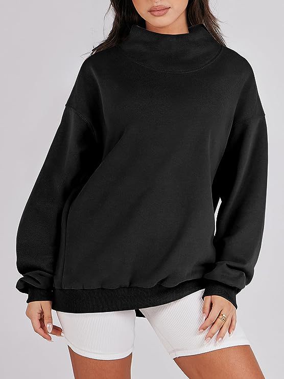 Women's Loose High Collar Sweatshirt Solid Color Long Tops