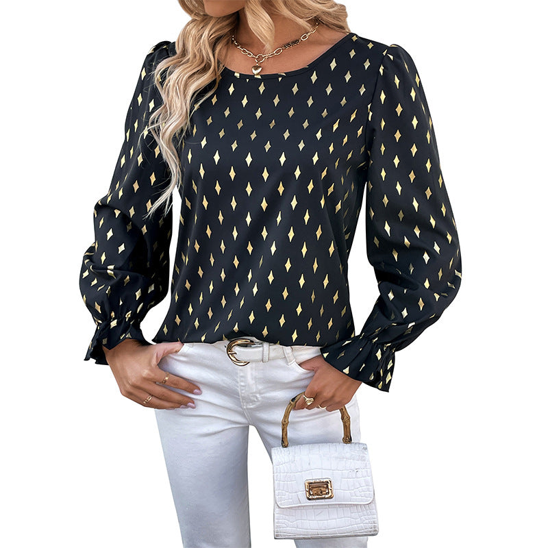 Women's Autumn Long-sleeved Shirt Black Gilding For Blouses