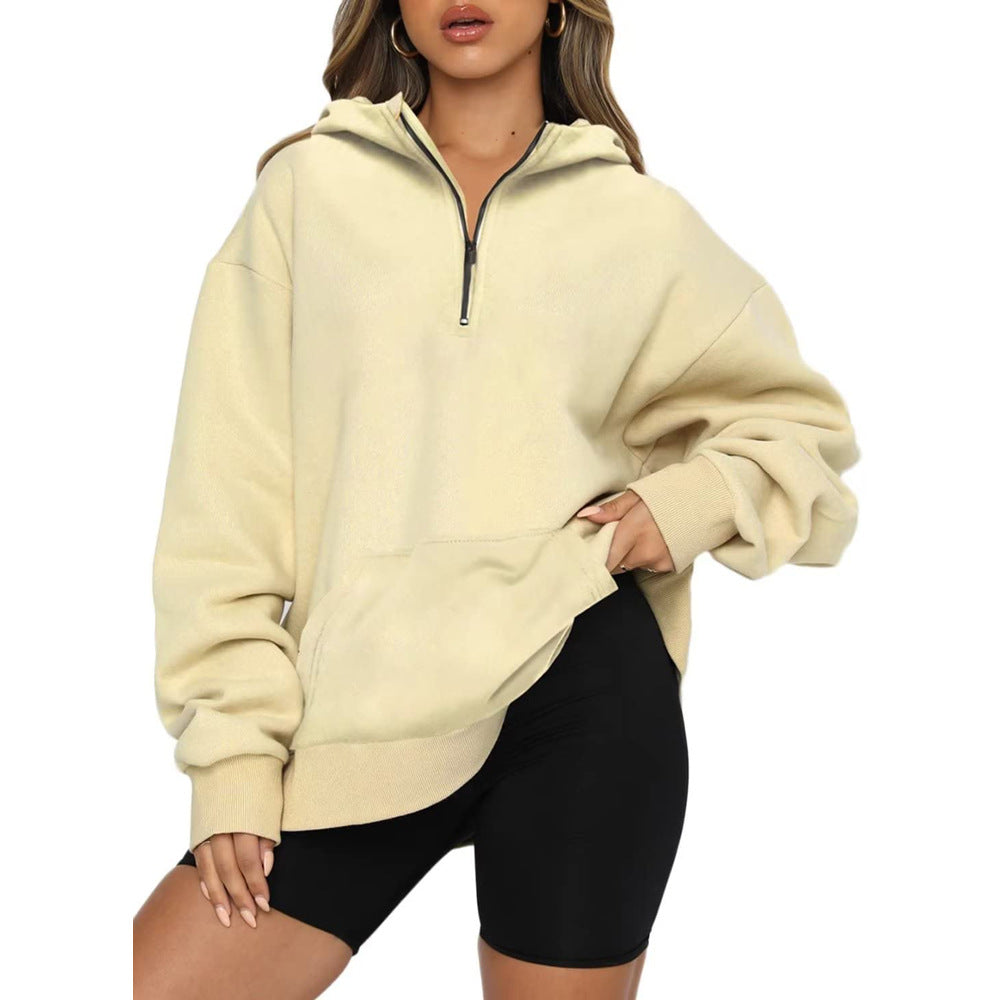 Women's Half Zipper Pullover Long Sleeve Hooded Tops