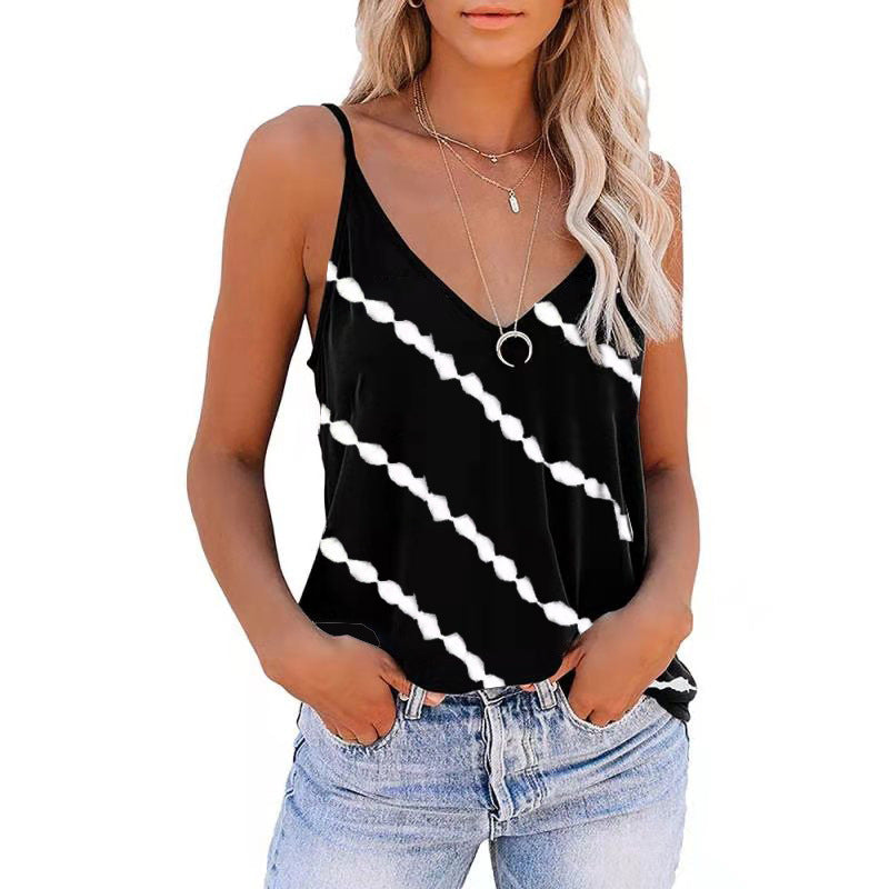 Sexy ärmellose Camisole-Blusen für Damen mit V-Ausschnitt und diagonalen Streifen