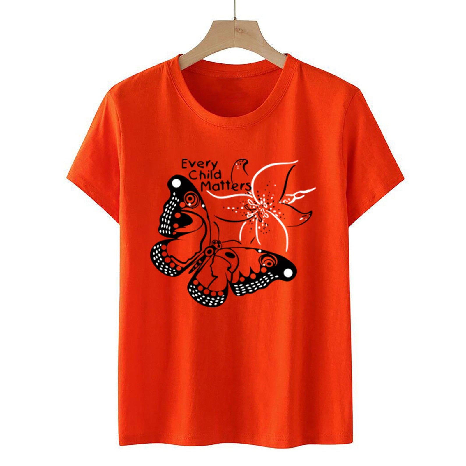 Orange T-shirt European Every Very Important Palm Blouses