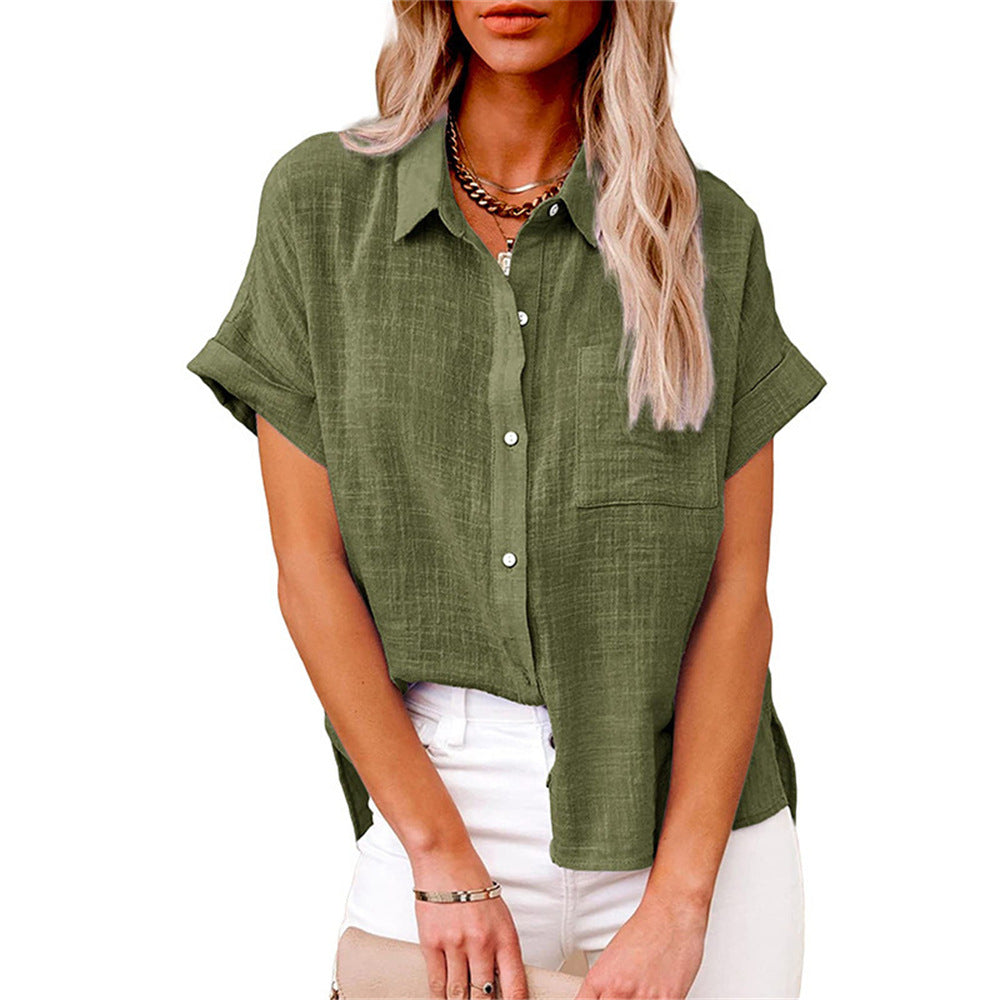 Women's Classic Linen Pocket Sleeve Shirt/t-shirt Blouses