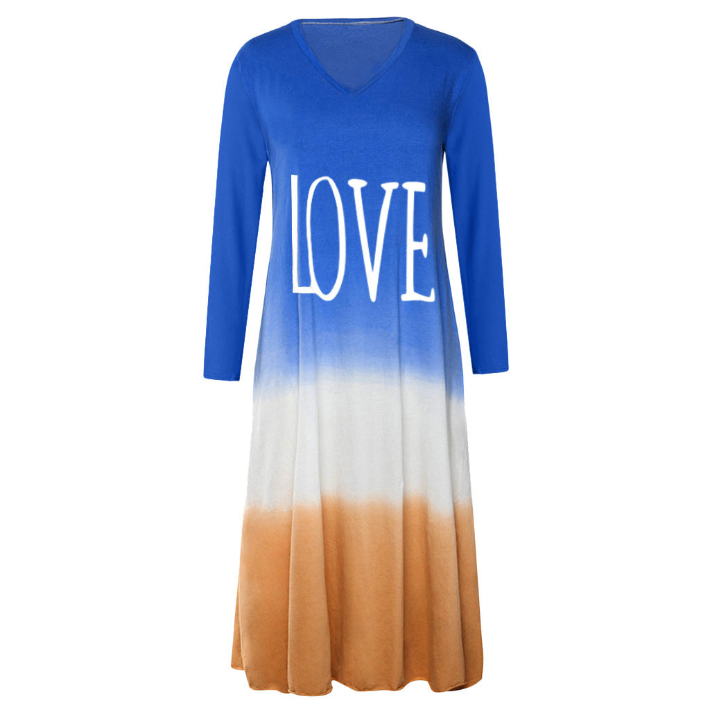 Women's Spring Loose Contrast Color Long Sleeves Dresses