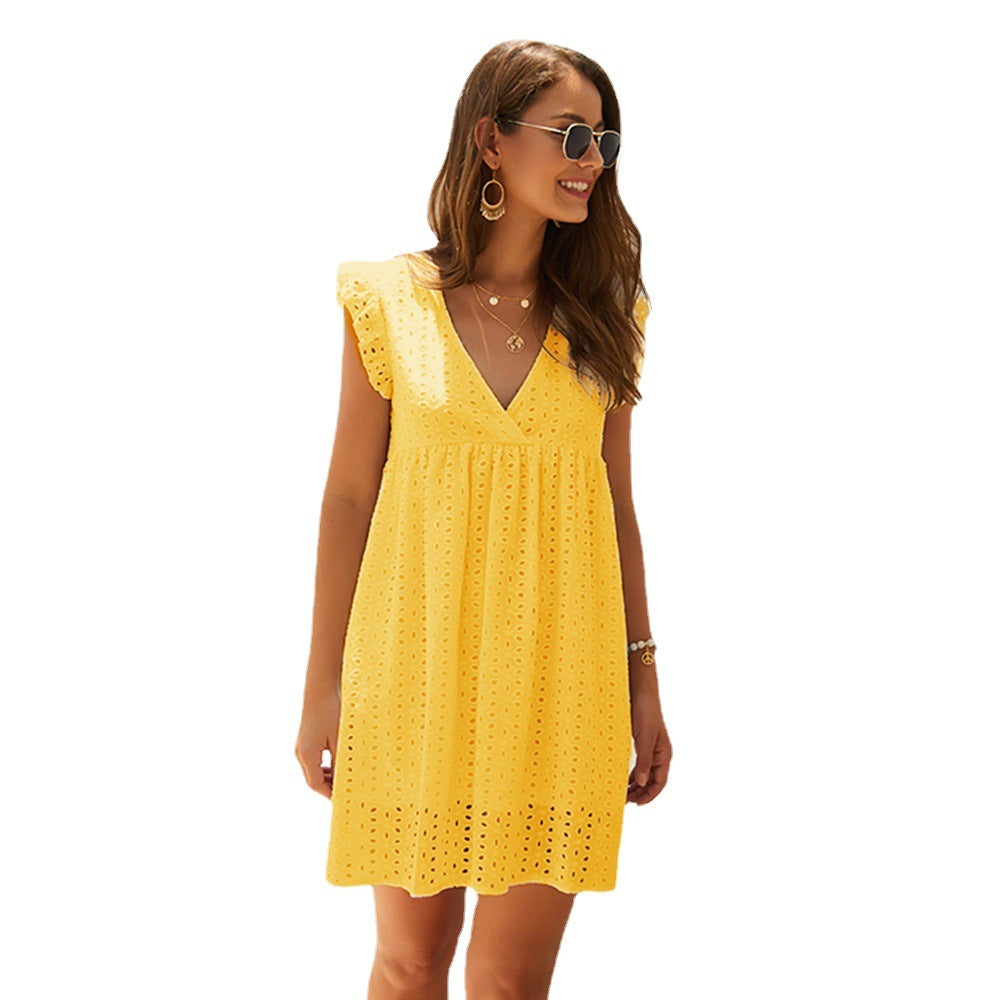 Women's Crocheted Hollow-out Elegant V-neck Dress Simple Dresses