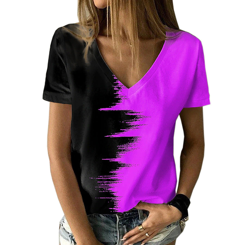 Women's Summer Large Color Shirt V-neck Sleeve Blouses