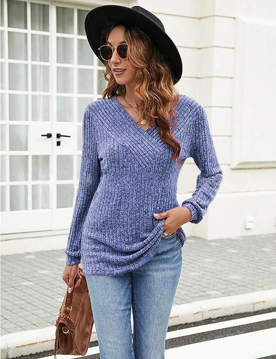 Women's Long Sleeve Casual Sunken Stripe Sweaters