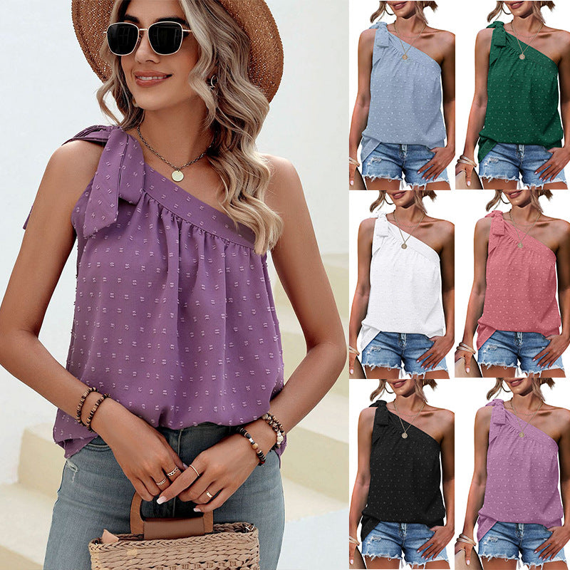 Women's Summer Shoulder Lace-up Bow Loose-fitting Sleeveless Tops
