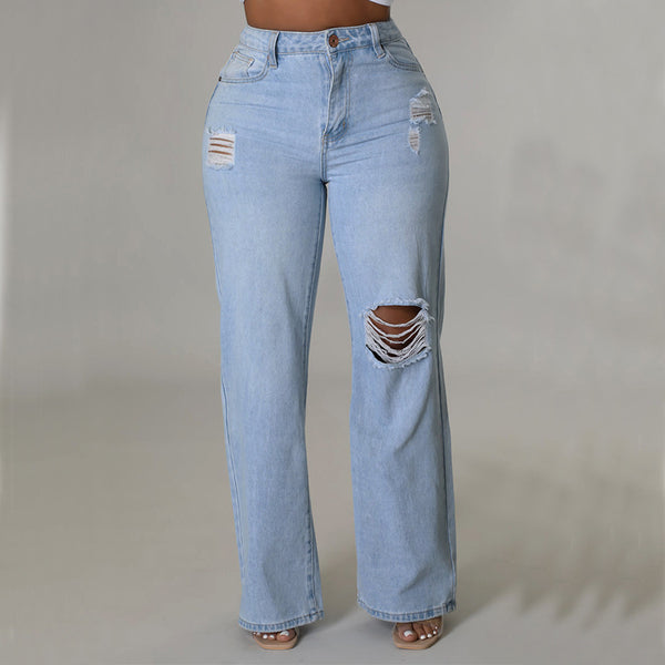 Elegant Innovative Women's Ripped Straight-leg Trousers Jeans