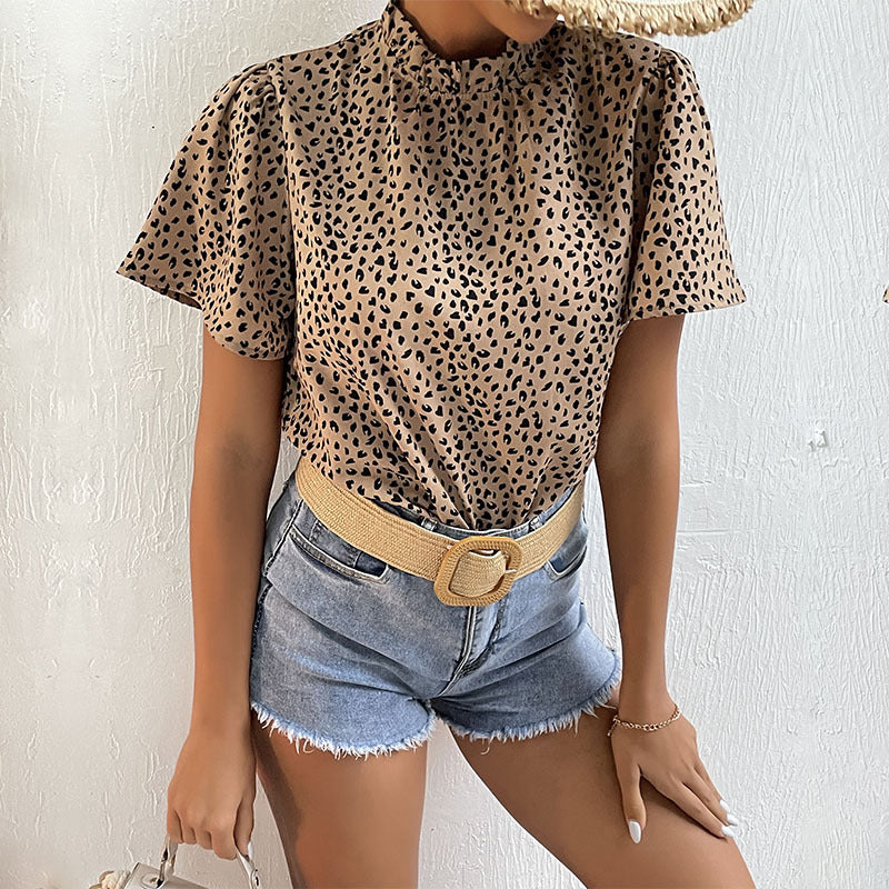 Summer Sleeve Design Fashion Leopard-print Shirt Blouses