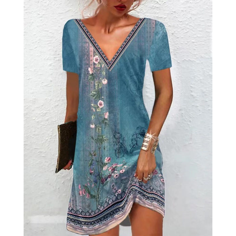 Women's Innovative National Style Printed V-neck Dresses