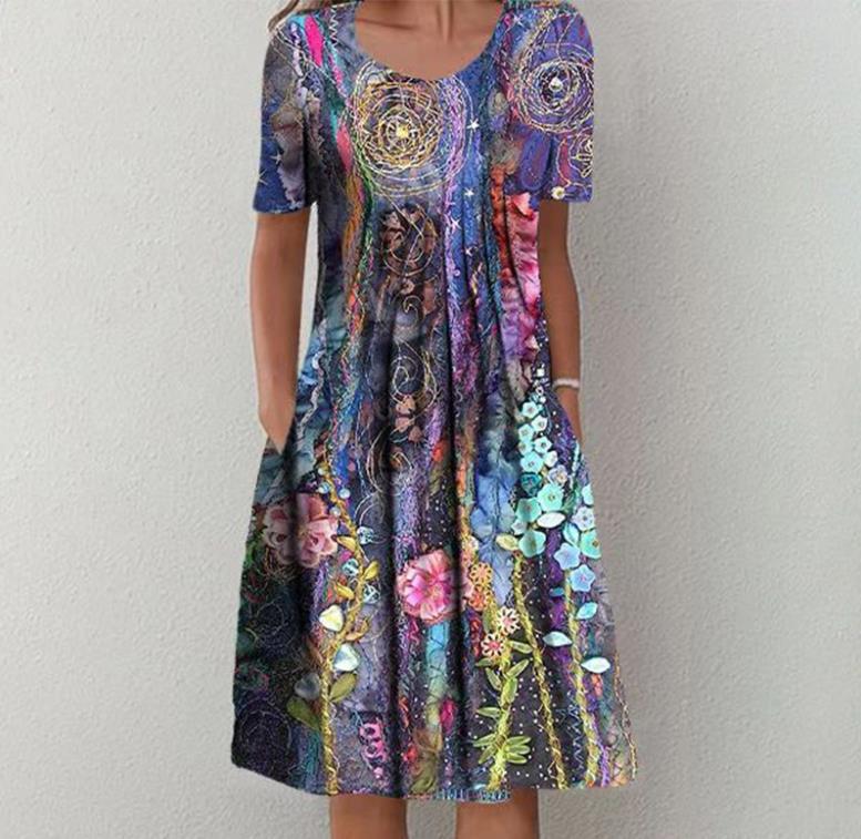 Women's Elements Printed Sleeves Round Neck Dresses