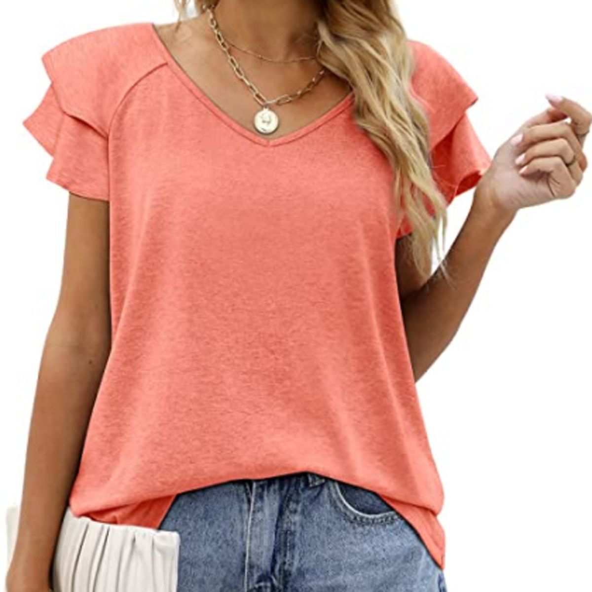 Women's V-neck Double Layer Ruffled Sleeve Blouses