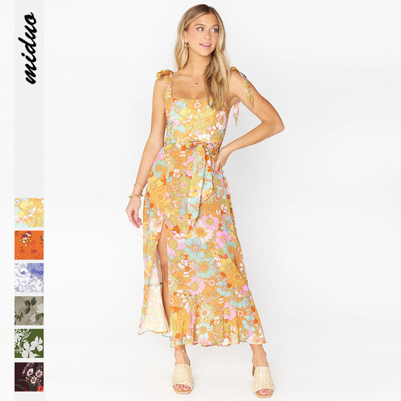 Femmes À Lacets Tube Fendu Floral Élégant Avec Robes