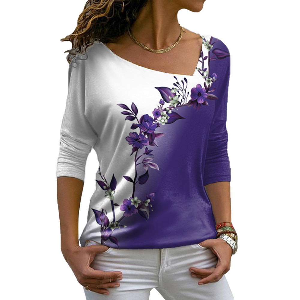 Women's Glamorous V-neck Flower Spring Long-sleeved Blouses