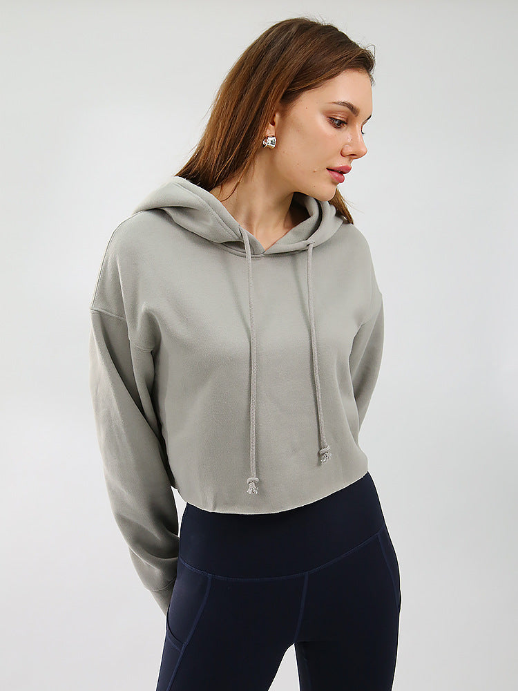 Women's Sports Fleece-lined Pullover Hoodie Personality Bare Sweaters