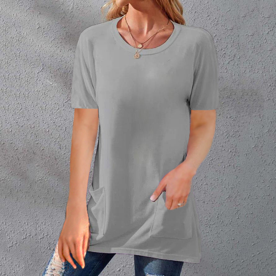 Women's Solid Color Sleeve Loose Round Neck Blouses