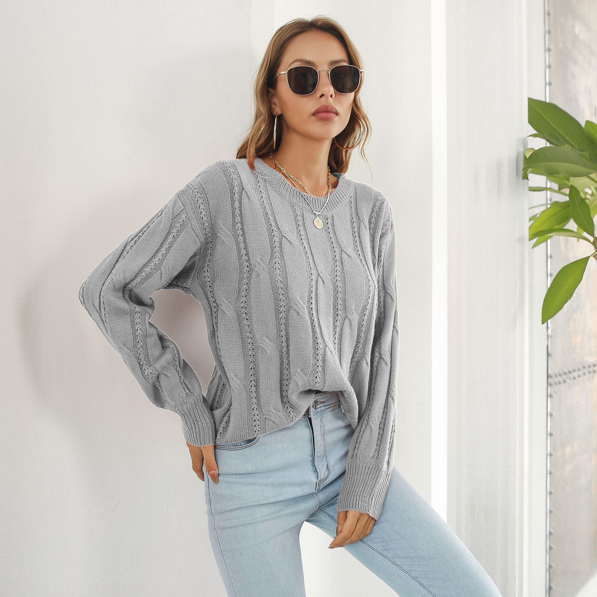 Women's Twist Hollow Out Loose Long Sleeve Sweaters