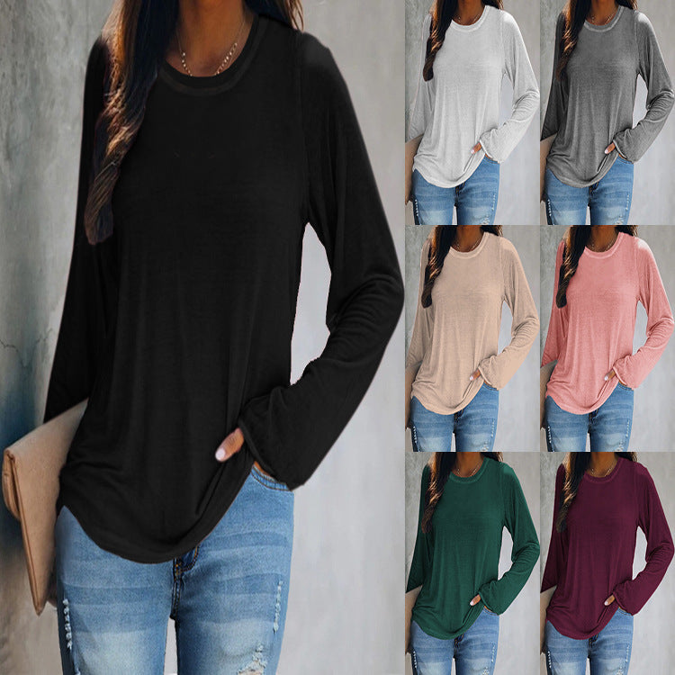 Women's Hem Casual Solid Color Long Sleeve Blouses