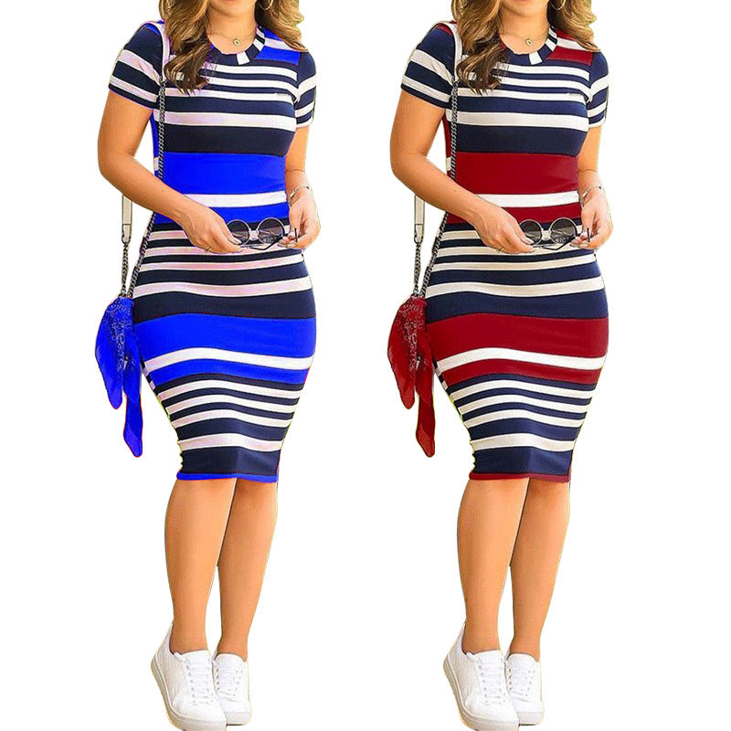 Women's Summer Striped Printed Dress Sexy Lady Skirts