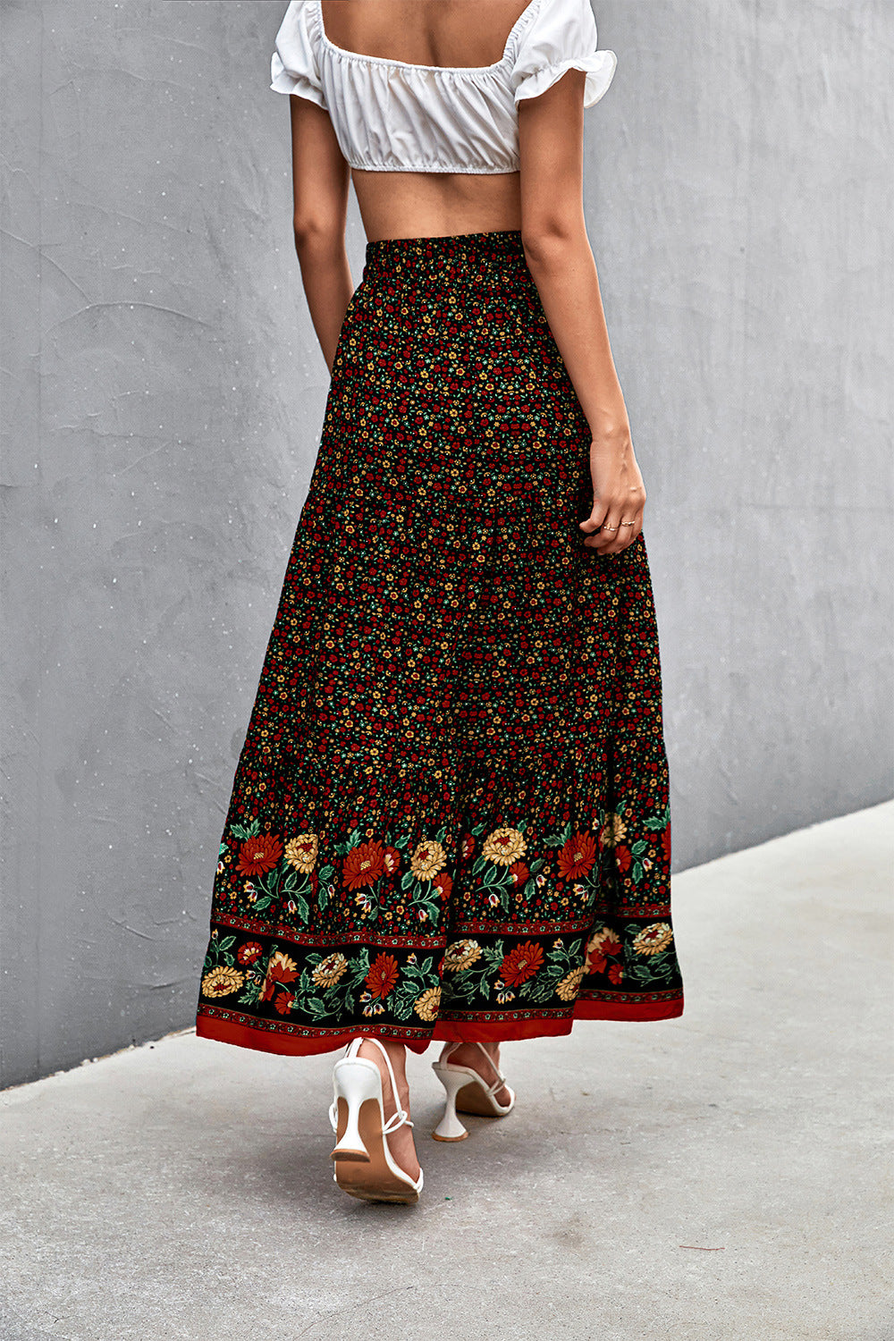 Women's Stylish High Waist Floral Long Skirts