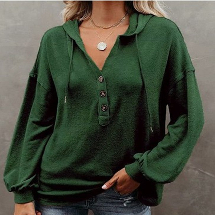 Women's Button Hoodie Casual Loose Solid Color Sweaters