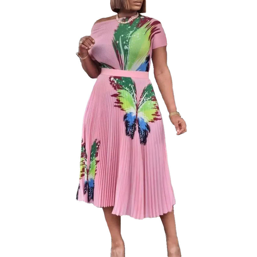 Women's Printing Pleated Large African Two-piece Set Suits