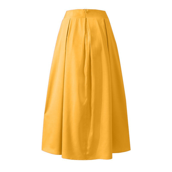 Casual Solid High Waist Pleated Long Skirts