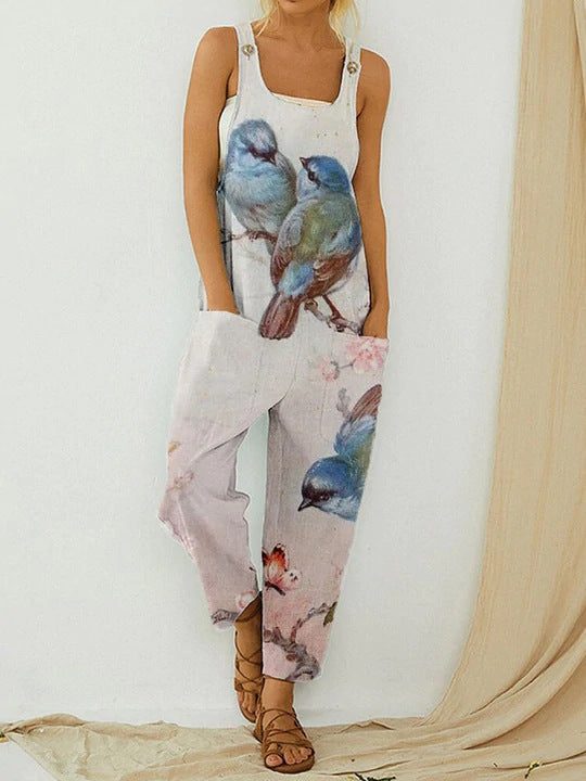 Women's Slouchy Retro Abstract Print Overalls Pants