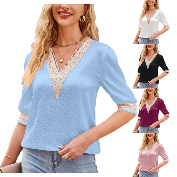 Women's Summer Lace Satin Fashion Shirt Tops