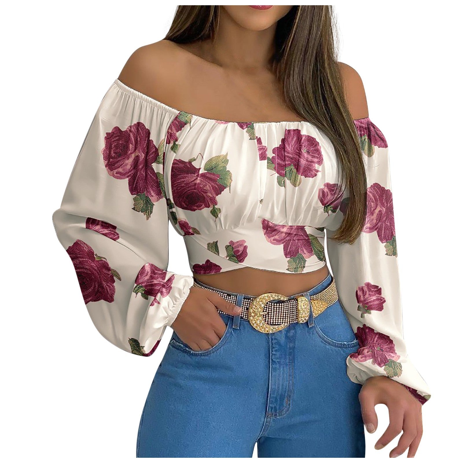 Women's Off-shoulder Cross Tied Long Sleeves Blouses