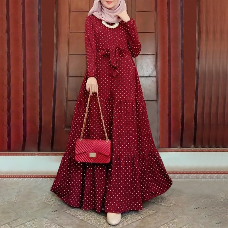 Damen-Kleider mit Polka Dots, eleganter Robe und langen Ärmeln