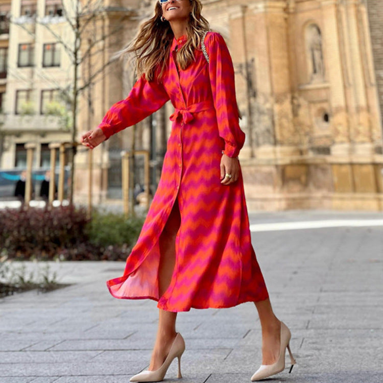 Robe bohème imprimée à lacets pour femmes, automne