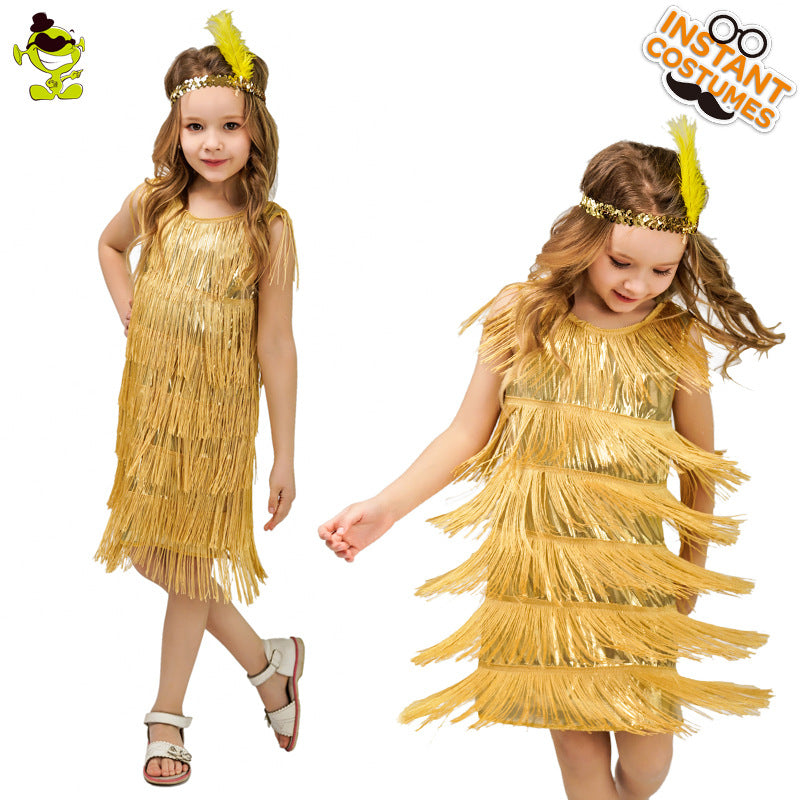 Retro Latin Dance Performance Wear Tassel Dress Costumes