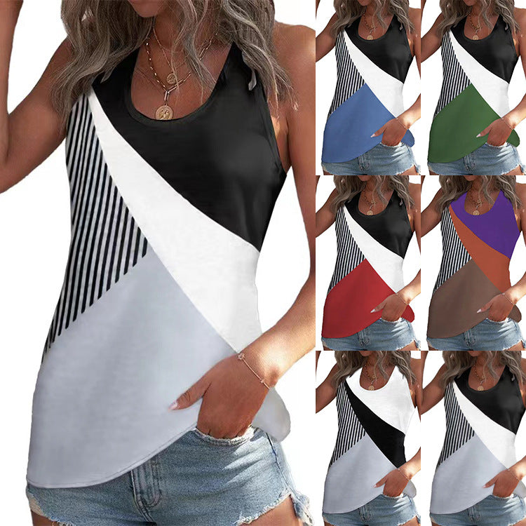 Women's Summer U-neck Geometric Color Matching Blouses