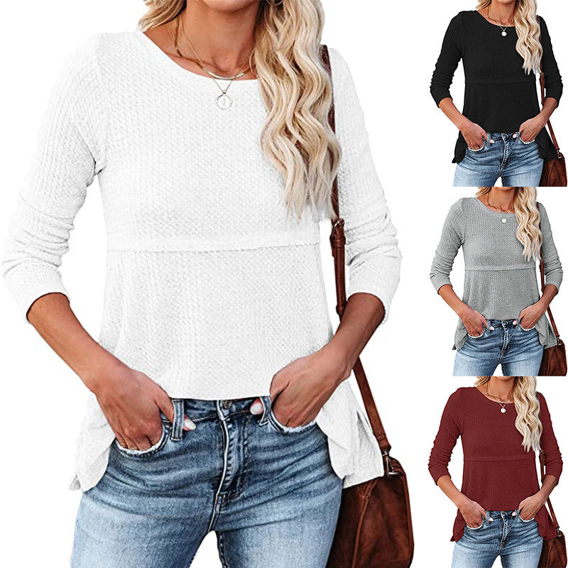 Women's Fashion Back Hollow Round Neck Long Sleeve Blouses