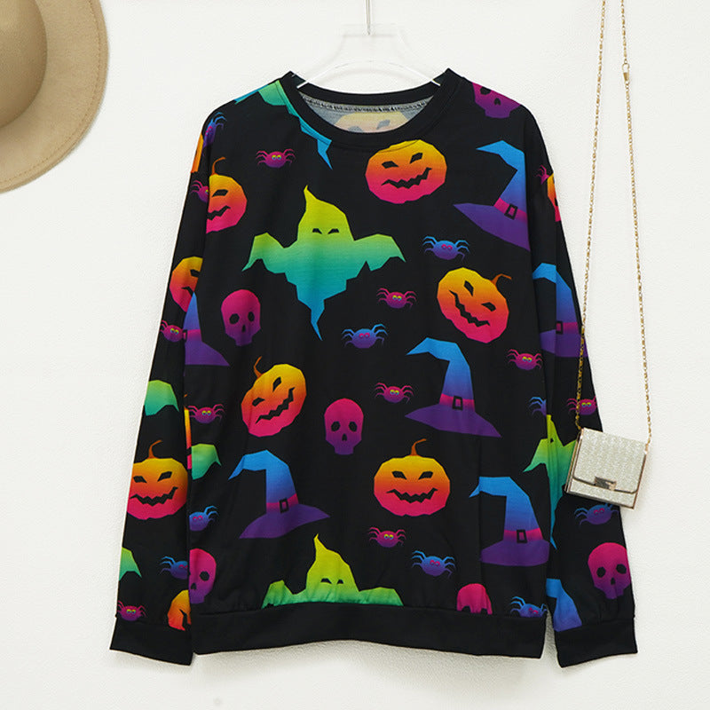 Women's Halloween Pumpkin Print Long Sleeve Loose Sweaters