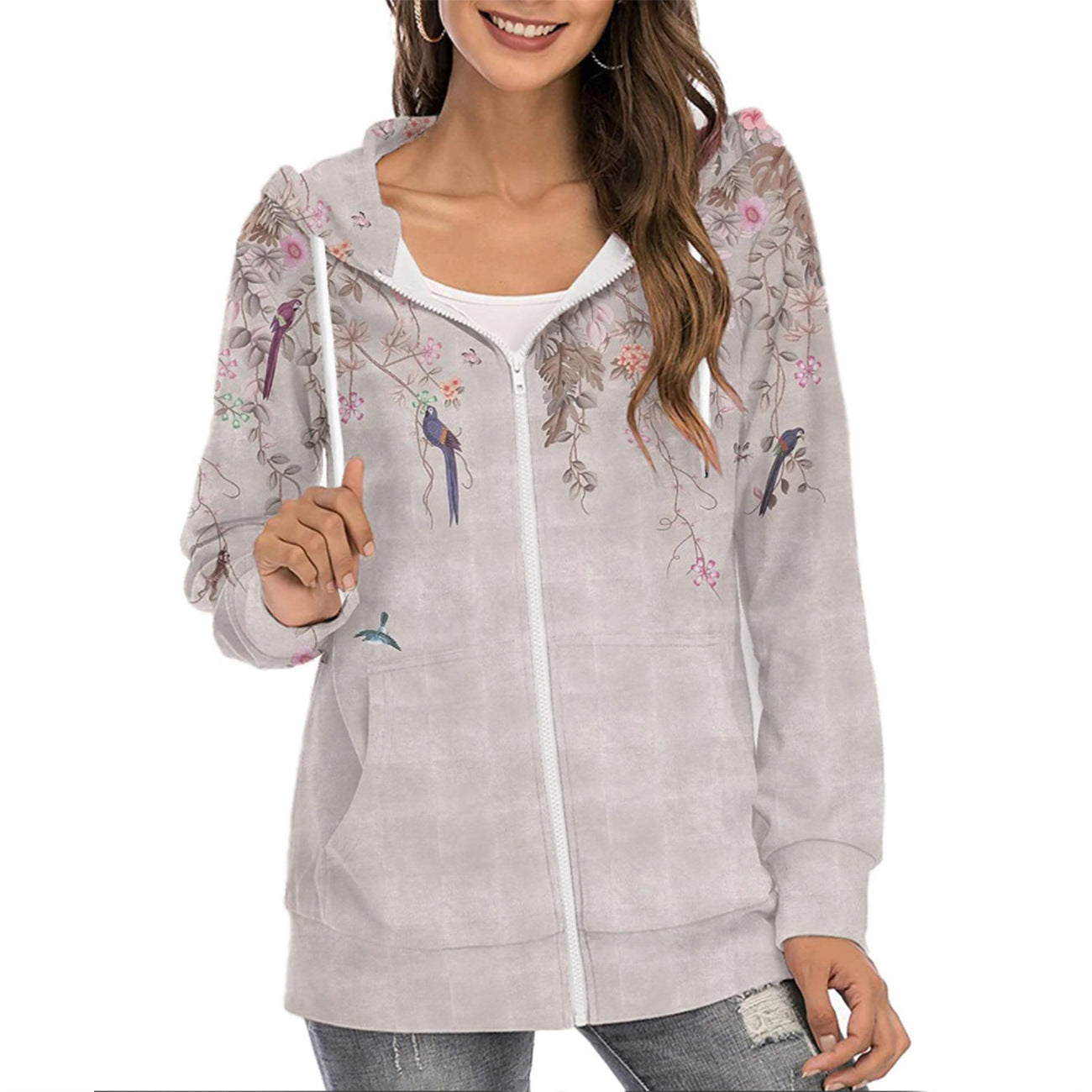 Women's Printed Hoodie Zipper Commuter Gradient Sweaters