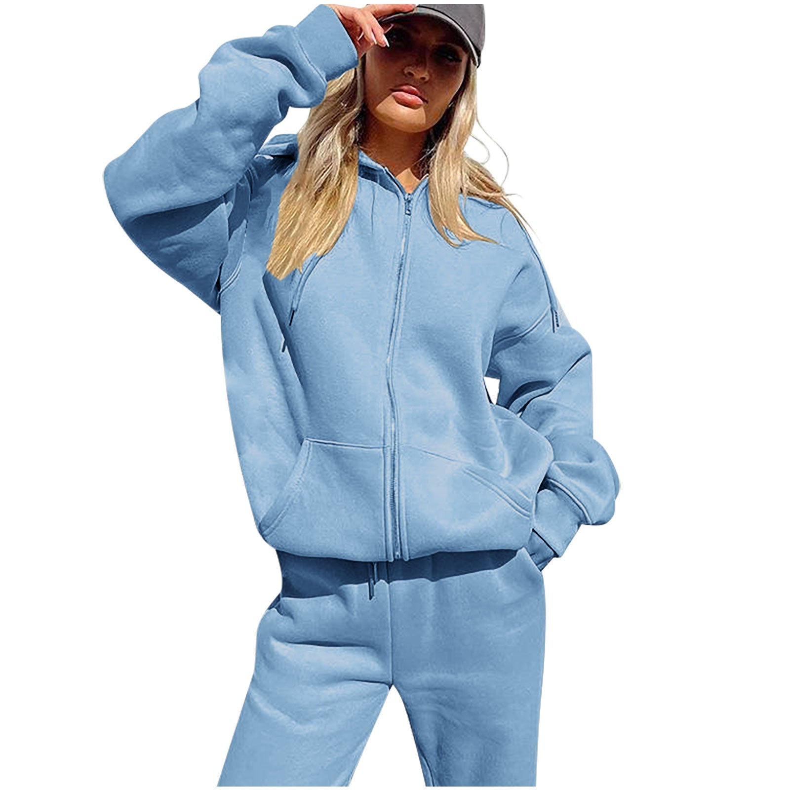 Women's Solid Color Hooded Set Casual Two-piece Suits