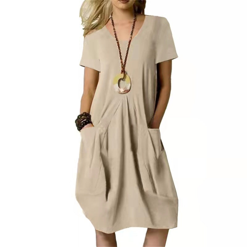 Summer Linen Solid Color Loose Round Dresses