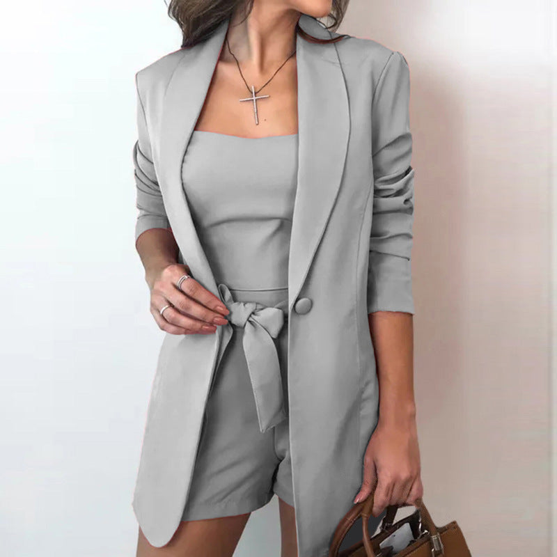 Women's Solid Color Temperament High Waist Three-piece Suits