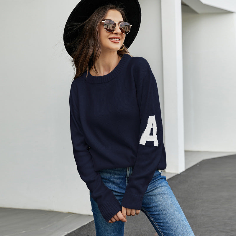 Women's Letter Jacquard Casual Idle Style Loose Sweaters