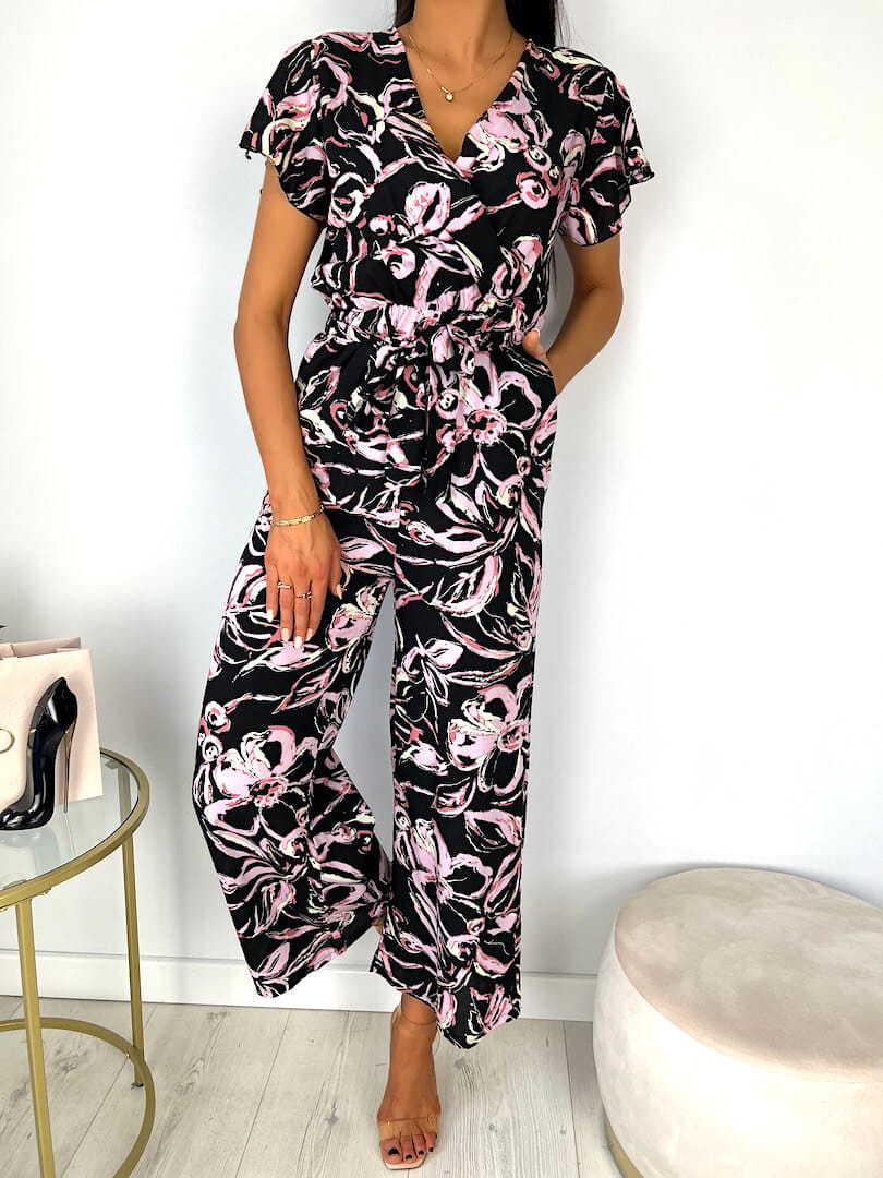 Attractive Summer Collar Sleeveless Ruffled Printed Jumpsuits