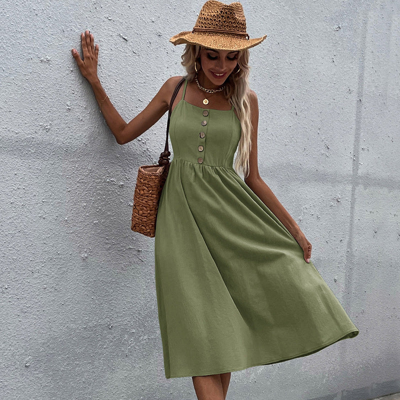 Women's Amoi Slim-fit Solid Color Linen Dresses