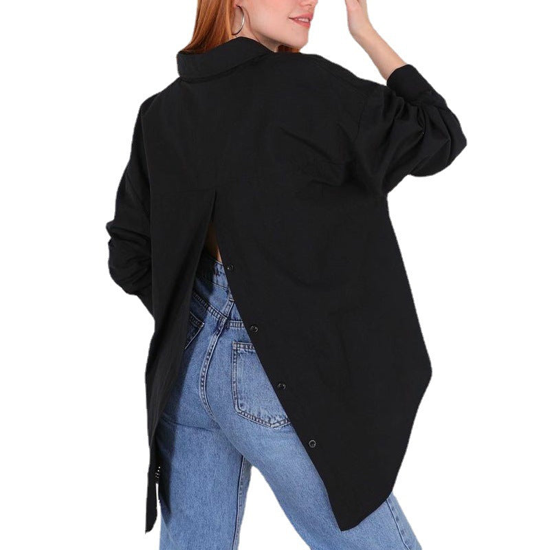 Women's Solid Color Personalized Street Long Sleeve Back Slit Blouses