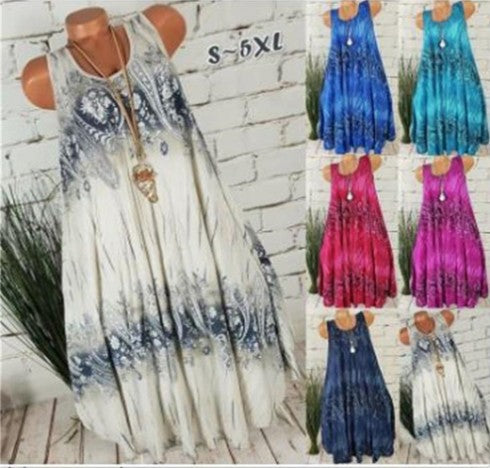 Women's Summer Digital Print Sleeveless Round Neck Dresses