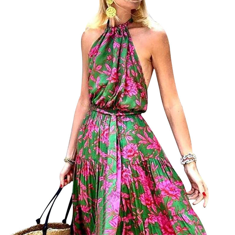 Women's Summer Swing Printed Halter Sexy Backless Dresses