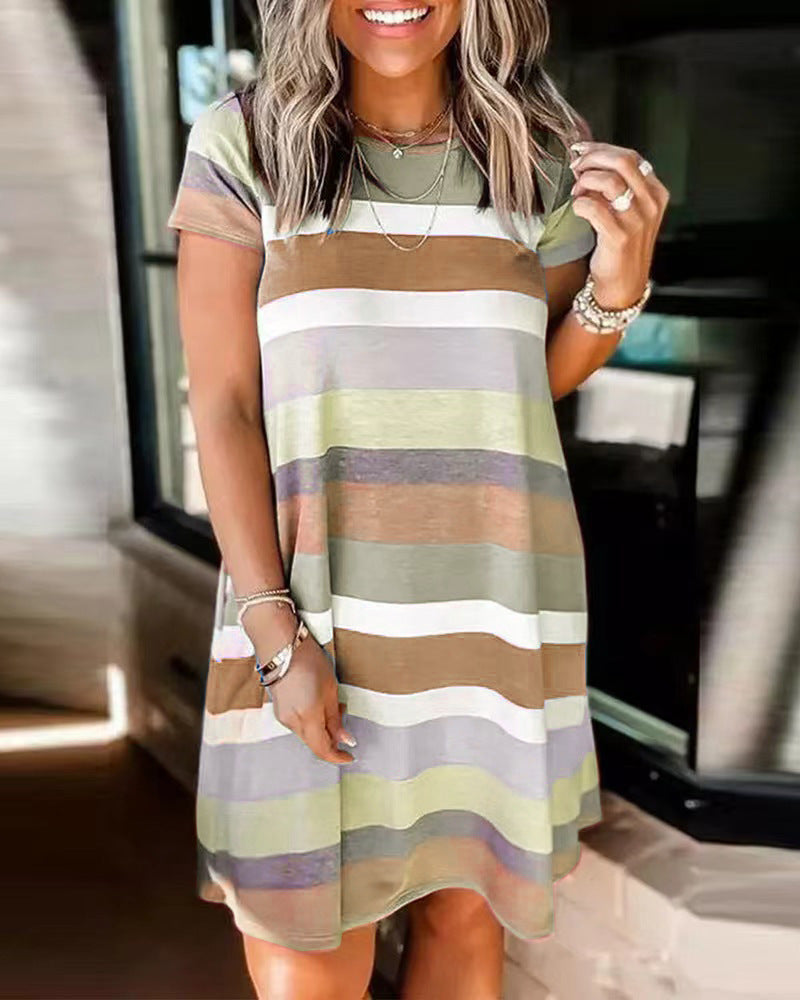 Women's Summer Loose Striped Printed Sleeve Long Dresses