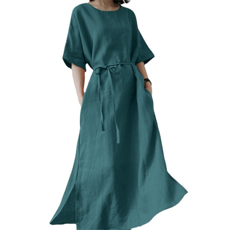 Women's Linen Loose Large Solid Color Sleeve Dresses